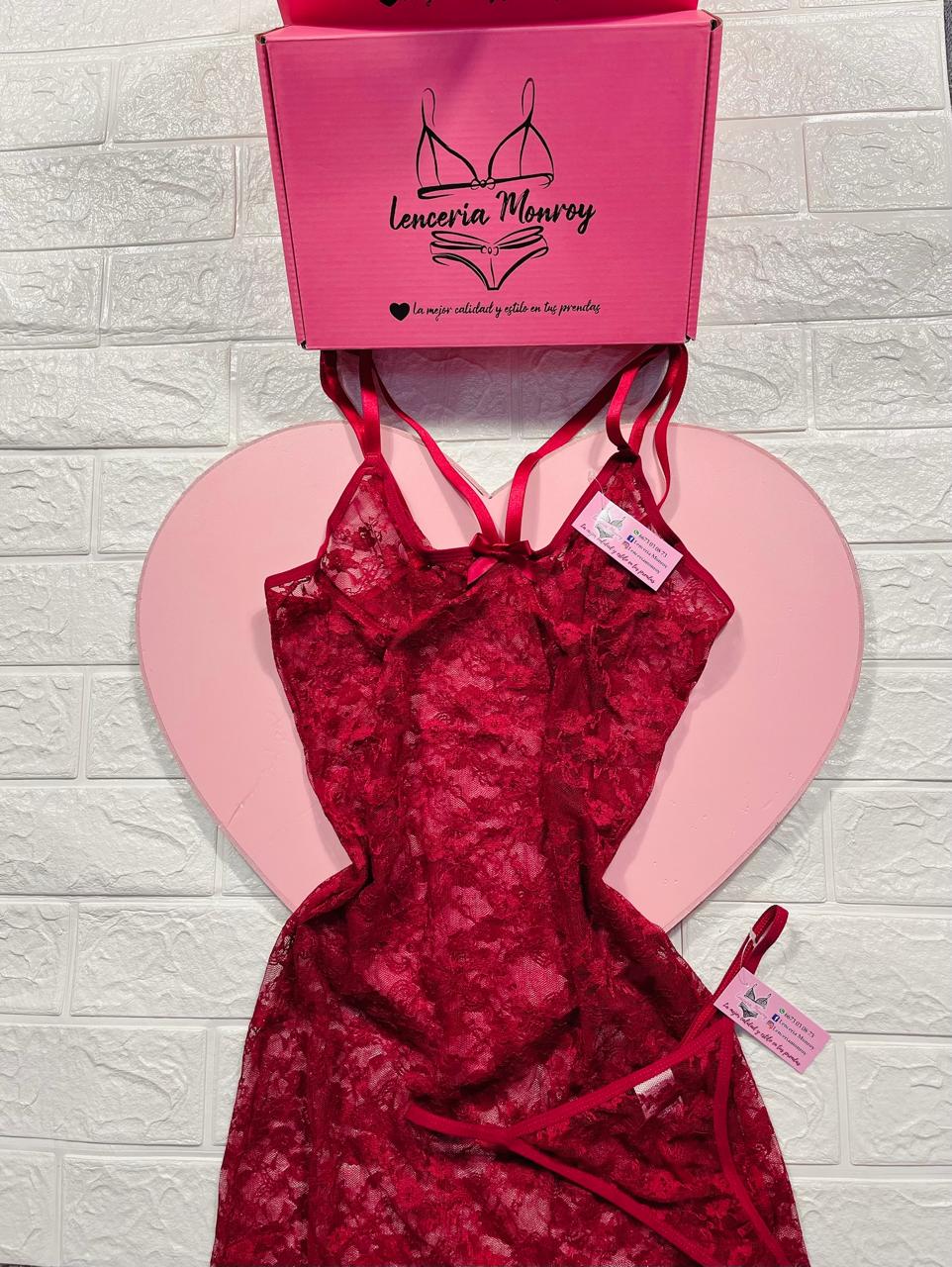 VESTIDO ENCAJE TINTO
