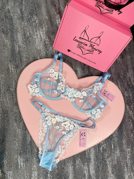CONJUNTO AZUL CIELO FLORES