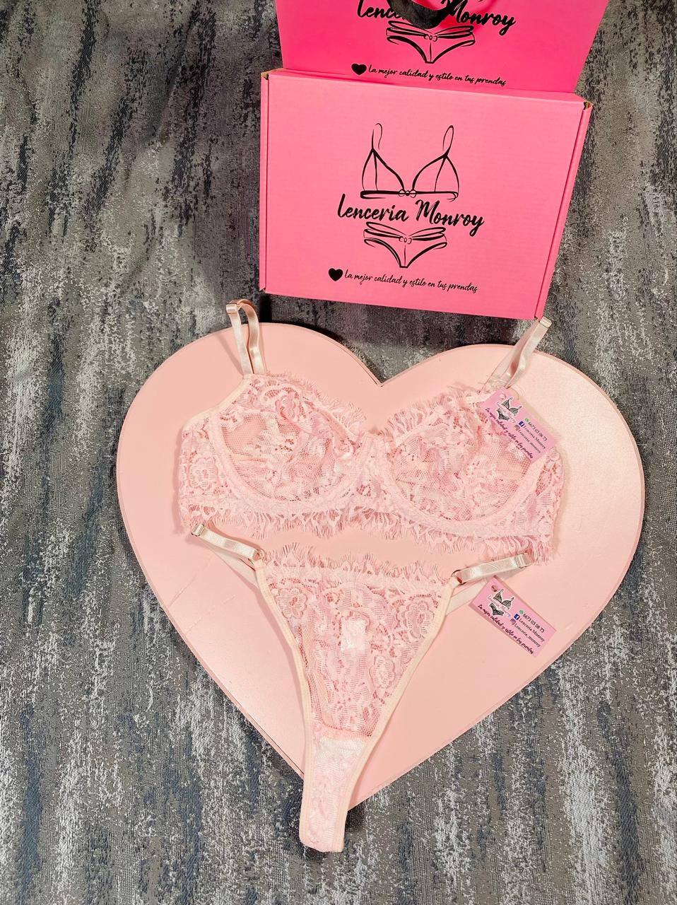 CONJUNTO ROSA AJUSTABLE ENCAJE