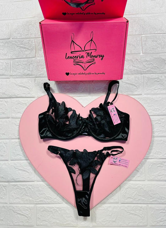 CONJUNTO NEGRO FLORES